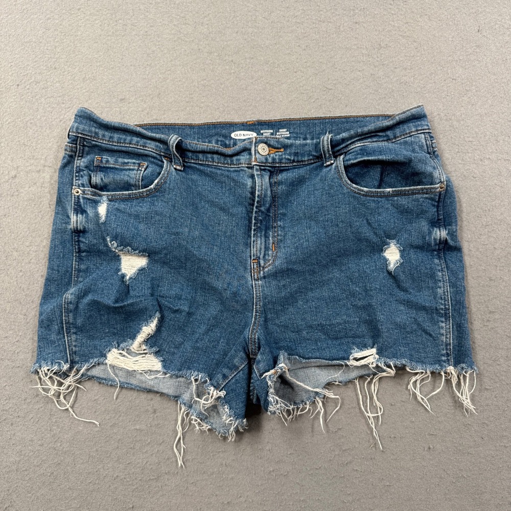 Old Navy Boyfriend Shorts Women's 14 Blue Denim Mid Rise Cut Off Distressed Y2K